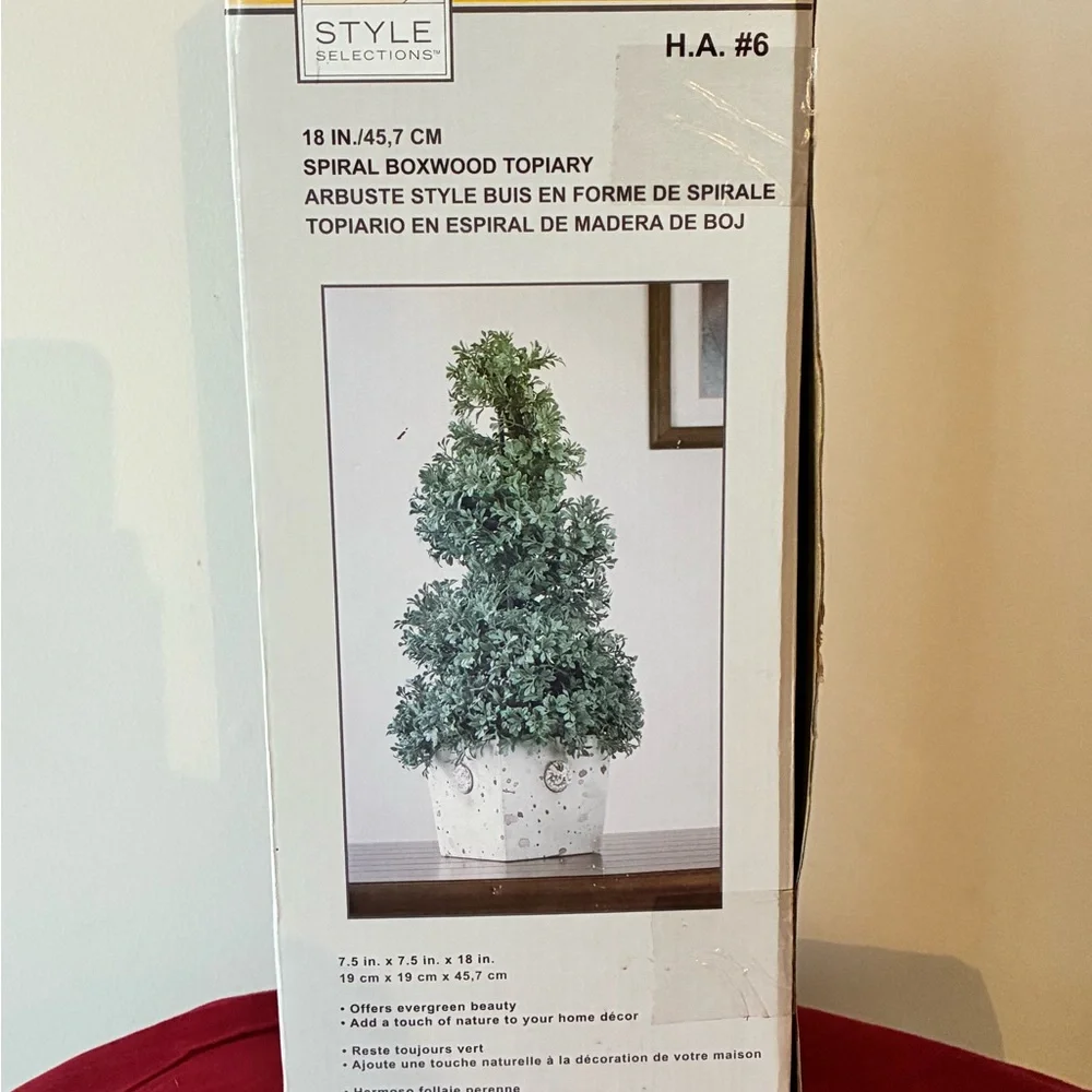 Elegant Green Faux Spiral Boxwood Topiary in Tan Pot